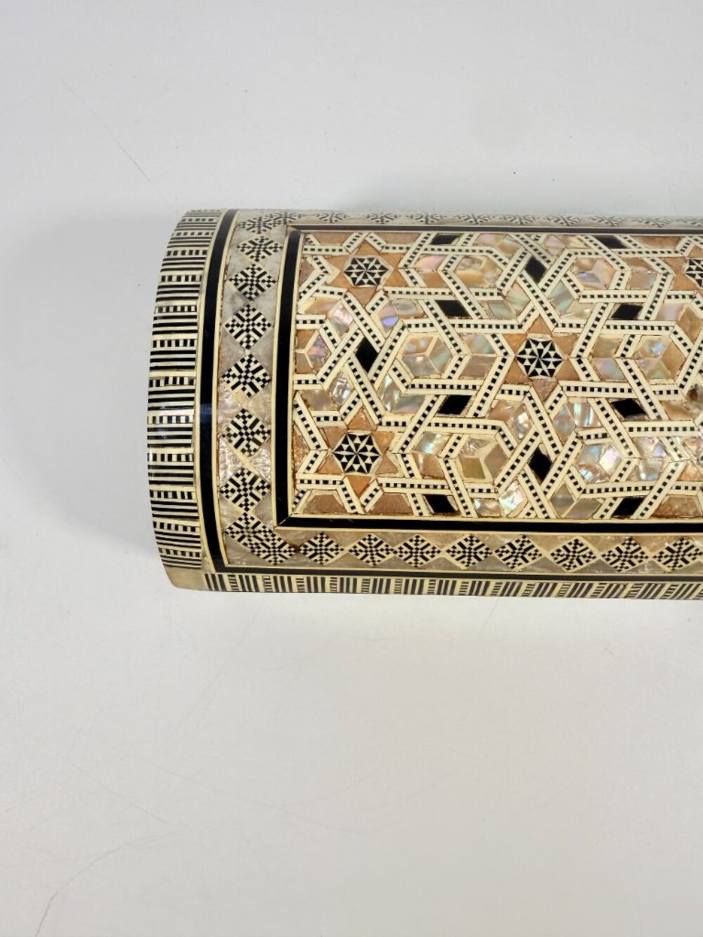 Jewelry Trinket Storage Box Inlay Mother of Pearl Bone Vintage Egyptian Red Velv - Picture 4 of 16